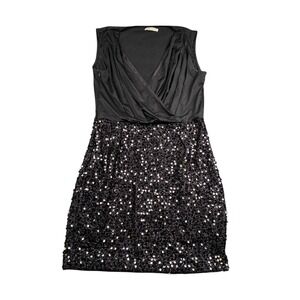 ANGVNS Black Sleeveless Ruched V Neck Sequin Party Cocktail Dress 92